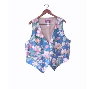 Vintage Denim & Co Jeanswear Women Vest Floral Print Button Front Size M